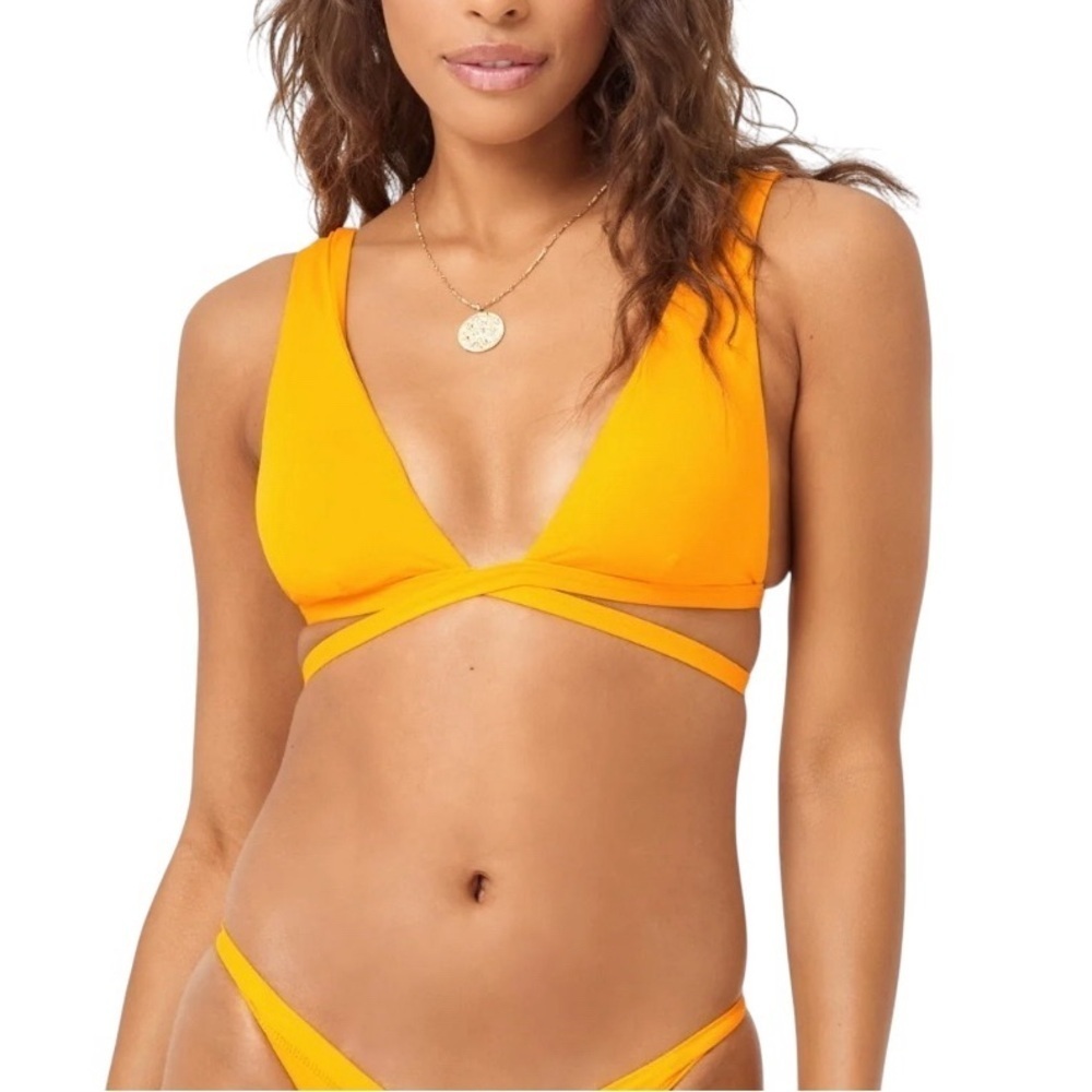 L*Space Avery Bikini Top Mango Orange Wrap Style Size Medium NWOT